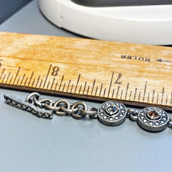 Vintage M+M Silver Round Link Tennis Bracelet Bracelet Tiny Stones Artist Signed - Picture 6 of 6